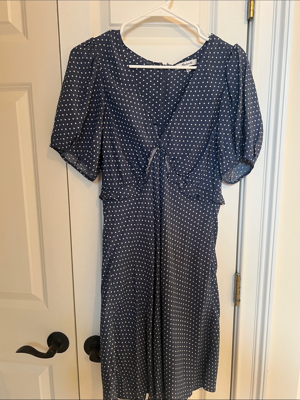 Madewell Navy and White Polka Dot Midi Dress